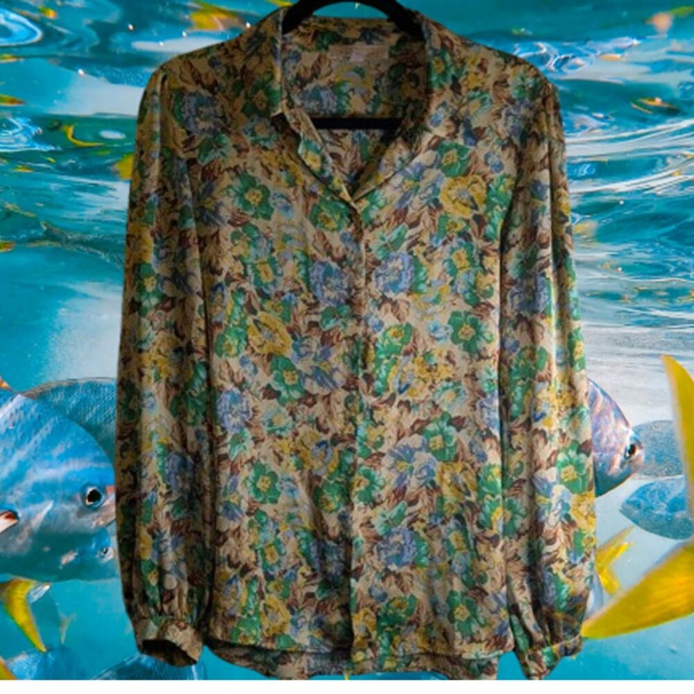 Philosophy Large long sleeve button down floral polyester multi color casual top
